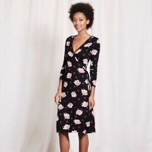 Boden Floral Printed Wrap Dress - Black/Lavender 8L